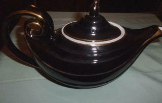 Vtg Hall China Black Aladin Teapot Gold Trim Vintage 1940s Bright W/ Lid