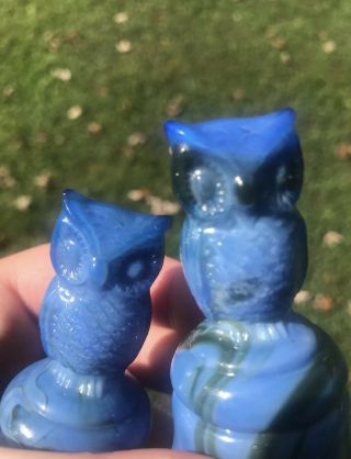 2 Boyd Glass Owl Bell Bells Blue With Green Swirls No Clappers 3