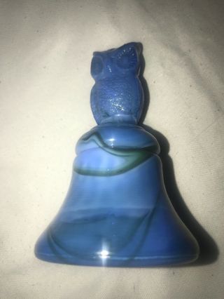 2 Boyd Glass Owl Bell Bells Blue With Green Swirls No Clappers 4