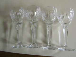 4 Vintage Cut Crystal Starburst Stemmed Cordial Liqueur Glasses 4 - 1/2 " Barware
