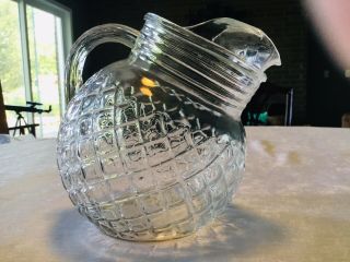 Anchor Hocking 1940’s Waffle Pattern Tilted Clear Glass Ball Pitcher 32oz