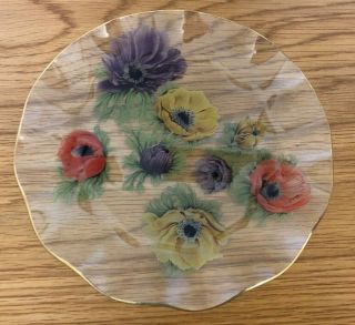 Vintage Chance Clear Glass Fluted Plate,  Poppy,  Anemone Pattern