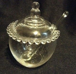 Imperial Candlewick Mustard,  Condiment,  Jelly Bowl With Lid And Spoon