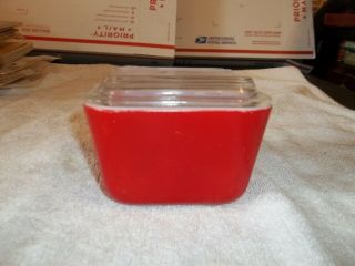 Pyrex Red/white Refrigerator Dish With Lid Small Glass Vintage " 1950 