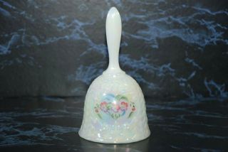 Vintage Fenton Art Glass Hand Painted White Opalescent Bell