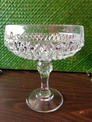 Vintage Indiana Glass Diamond Point Clear Pedestal Candy Dish Compote Bowl 7 ¼”