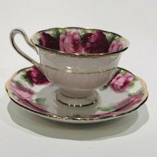 Vintage Royal Albert Bone China “old English Rose” Footed Tea Cup Saucer Stripe