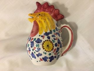 Deruta Italy Hand Painted 7” Rooster Chicken Pitcher Jug W/history