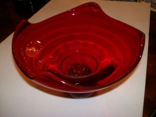 Ruby Red Mid - Century Modern Footed Bowl - 7 " H X 10 " Dia.  X 5 1/2 " Deep
