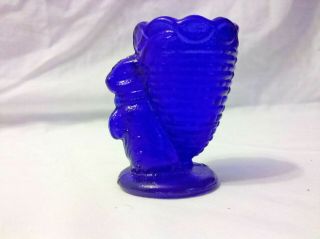 Cobalt Blue Glass Bunny With Basket Egg Cup Or Toothpick Holder