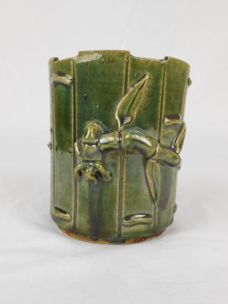 Ceramic Bamboo Vase Studio Art Pottery Signed Green Potter / Planter