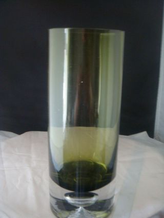 Large Retro Heavy Green Glass Vase Murano Syle Cylinder Shape