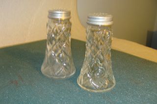 1 Pair Salt & Pepper Anchor Hocking Waterford Waffle Depression Glass Crystal