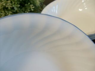 4 Corelle English Meadow Soup Cereal Bowls White Blue Trim Swirl Rim 7.  25 