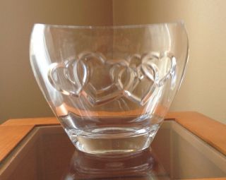Small Clear Crystal Glass Bowl Vase With Inscribed Hearts