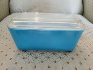 Pyrex Glass Refrigerator Rectangle Dish Turquoise Blue Ribbed Lid 502 - B 502 - C