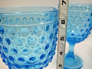 Hobnail Blue Glass Water Wine Goblets Set Of 4 Glasses Dots Bowl Cut Star Base 2