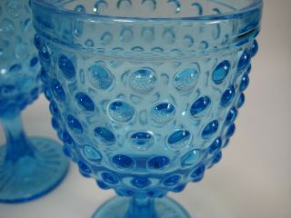 Hobnail Blue Glass Water Wine Goblets Set Of 4 Glasses Dots Bowl Cut Star Base 5