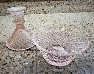 Westmoreland Glass English Hobnail Pink Candle Holder And Bowl