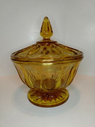Vintage Anchor Hocking Amber Fairfield Footed Candy Dish With Lid