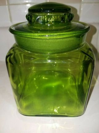 Le Smigh Square Shape Green Glass Canisters 6.  5 "