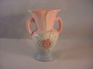 Vintage Hull Pottery Two Handled Vase 4 - 3/4” Pastel Pink & Blue Usa
