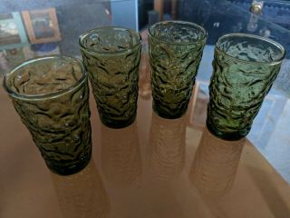 4 Vintage Anchor Hocking Green Lido Milano Bumpy Crinkle Drinking Juice Glasses