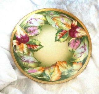 Vtg Autumn Leaves O & Eg Royal Austria Hand Painted 9 3/4 Plate Green Pink Red