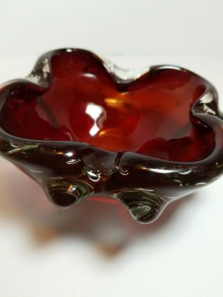 Vintage Barovier Toso Murano Glass Bullicante Controlled Bubble Ruby Red Bowl