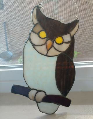 Vintage 1970s Stained Glass Great Horned Owl 2