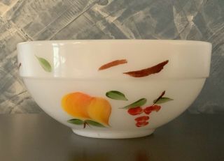 Vintage Anchor Hocking White Milk Glass Fire King Hand Painted Fruit 6 " Ovenbowl