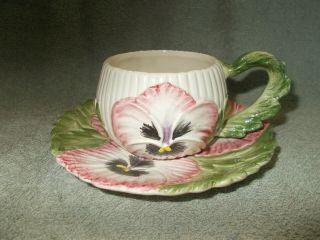Fitz & Floyd April Flowers Decorative Teacup & Saucer Pink Pansy