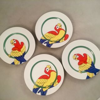 Fitz And Floyd Vintage 1979 Set Of 4 Parrot In Ring Plates