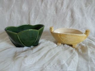 Small Vintage Mccoy Art Pottery Planters Green Yellow Footed
