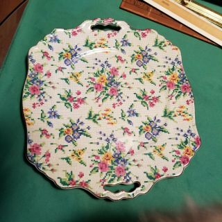 Royal Winton Queen Anne Chintz Handled Platter.  Fully Signed.  Gorgeous