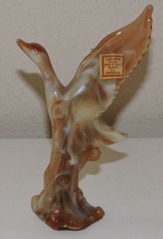 Vintage Imperial Glass Caramel Slag Duck In Flight