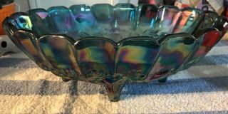 Vintage Indiana Blue Carnival Glass Footed Oval Fruit Bowl