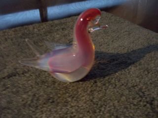 Vintage Murano Glass Bird Paperweight Italy Clear/red