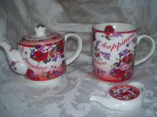 Pink Chintz 8 Oz Teapot,  Cup & Tea Holder Red Hat Society Enjoy The Moment 2004