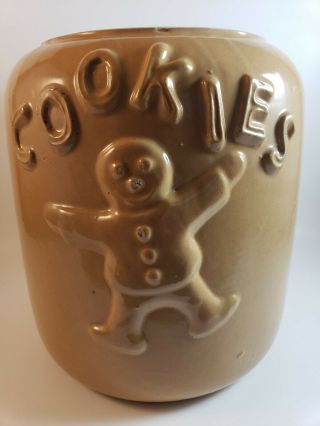 Vintage Mccoy? Tan Gingerbread Man & Woman Cookie Jar,  No Lid,  " Cookies " Imprint