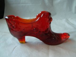 Fenton Ruby Red Color Cabbage Rose Shoe