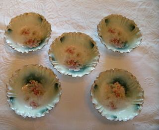 (5) Rs Prussia Handpainted Footed Berry Bowls