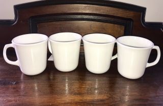 4 Corelle Winter Frost White Coffee Mugs Cups D Handle 3 1/2 " Tall