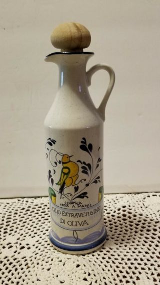 Ceramic Hand Painted Olive Oil Bottle With Wood Cork From Tuscania