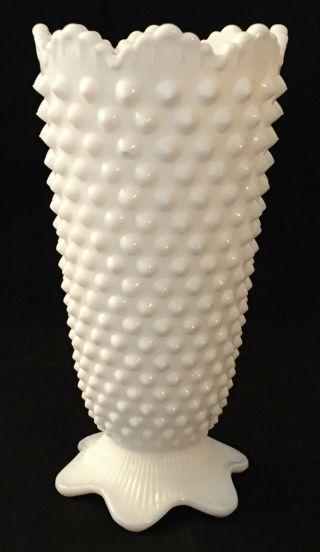 Vintage Fenton Hobnail Milk Glass Scallop - Footed 7 " Vase