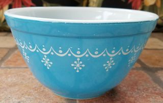 Vintage Pyrex Snowflake White Garland Blue Bowl 1 1/2 Qt 402 Small 5 1/2 "