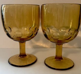 2 Vintage Indiana Amber Goblet Kings Crown Thumbprint Depression Glass