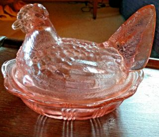 Fenton Glass Hen On Nest,  Pink 5 1/2 
