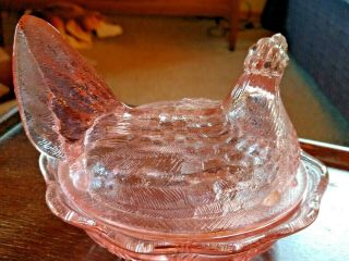 Fenton Glass Hen On Nest,  Pink 5 1/2 