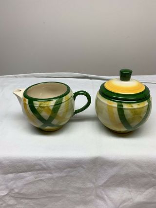 Vernonware Gingham Covered Sugar Bowl And Creamer Made In Usa